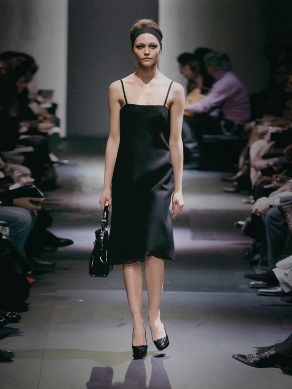 Prada Fall 2005 Black Wool Lace Trim Dress